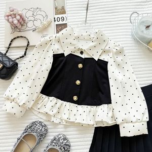 Completo Primaverile 2026 per Ragazze, Stile Francese, Camicia a Pois e Gonna Plissettata, Elegante Outfit in Due Pezzi - Product Image 2