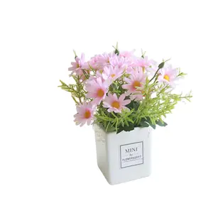 artificial chrysanthemum flowers with ceramic pots for indoor plants for coffee shop decoration