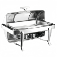 Chauffe-plat de luxe 9L à couvercle roulant, chauffe-plat à alcool en acier inoxydable SUS304 avec contrôle manuel de la température 85-100°C, pour service de traiteur et buffet