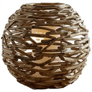 Lanterne ronde en bois naturel faite à la main, porte-bougie décoratif pour la maison, fabriquée au Vietnam - Product Image 1