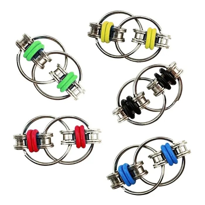 Wholesale 30mm colorful metal hand spinner fidget key ring flippy roller chain bike chain toys for stress relief