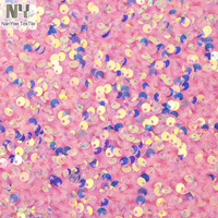 Tissu en velours extensible à paillettes irisées roses brodées en 3D Nanyee Textile