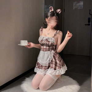 Robe de nuit Xishi Bear mignonne de style japonais pour fille, sexy, en dentelle et à carreaux, pour rendez-vous galant et soirée romantique - Product Image 2