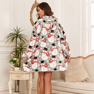 Navidad muñeco de nieve Onesie franela Loungewear con capucha manta usable pijama de gran tamaño abrigo ropa de casa traje - Product Image 3