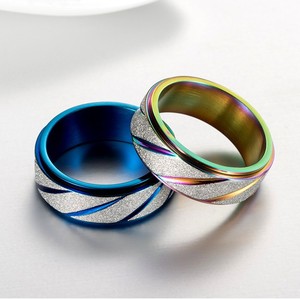 Frosted Rotating Titanium Steel <b>Ring</b> Blue Geometric Design Unisex Jewelry Gift - Product Image 1