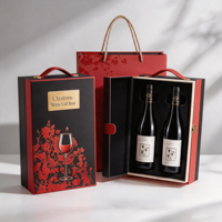 Kotak Hadiah Anggur Beludru Mewah untuk 2 Botol dengan Pegangan dan Kait Logam untuk 2 Botol Anggur Merah dengan Set Kemasan Aksesoris