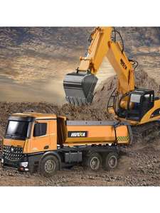 Camión RC <span class=keywords><strong>Huina</strong></span> <span class=keywords><strong>1573</strong></span>, Escala 1/14, 2.4GHz, 10 Canales, Control Remoto, Camión de Ingeniería con Descarga Automática, Luces LED, Modelo de Camión Volquete RC - Product Image 6