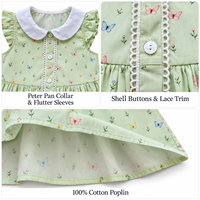Gaun anak perempuan katun musim panas motif bunga biru kerah Peter Pan lengan ruffle klasik OEM ODM grosir