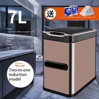 Poubelle intelligente en acier inoxydable Ensemble de poubelles Brosse Rouleau de papier pour Restaurant Toilette Utilisation Bureau Rectangulaire Mini Poubelle