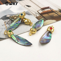 WT-JP447 en gros Vintage Design plaqué or naturel ormeau coquille feuille forme petits pendentifs comme boucles d'oreilles collier bricolage trouver