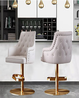 Tabouret de bar pivotant et réglable en hauteur, avec accoudoirs, style américain, dossier haut, structure en acier inoxydable, pliable, pour îlot de cuisine ou comptoir domestique