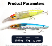 Leurre de pêche coulant pour eau salée, type Minnow, 135mm 27g, Jerkbait en plastique ABS pour la pêche en profondeur