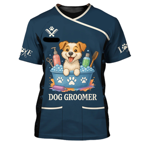 T-Shirt Personalizzata per Toelettatori di Animali <span class=keywords><strong>con</strong></span> Stampa Forbici, in Poliestere Spandex Leggero, Vestibilità Regolare, Asciugatura Rapida - Product Image 1