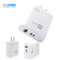 Cargador Rápido de 66W con Tres Puertos, QC3.0, PD, GaN, Smart IC, Carga de Múltiples Dispositivos, Protección de Seguridad, Ecológico, Enchufe Estadounidense, Venta al Por Mayor