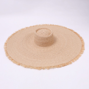 <span class=keywords><strong>Sombrero</strong></span> Panamá de Rafia con Borde Ancho y Bajo sin Rematar, para Vacaciones en la Playa, Sesiones de Fotos, Verano y Protección Solar al Aire Libre - Product Image 1