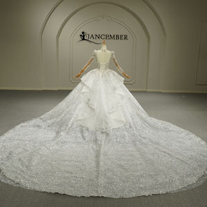 Robe de mariée de luxe Gt26030 en perles et dentelle, style princesse, ivoire, manches longues, appliques, Vestido De Noiva Jancember - Product Image 6