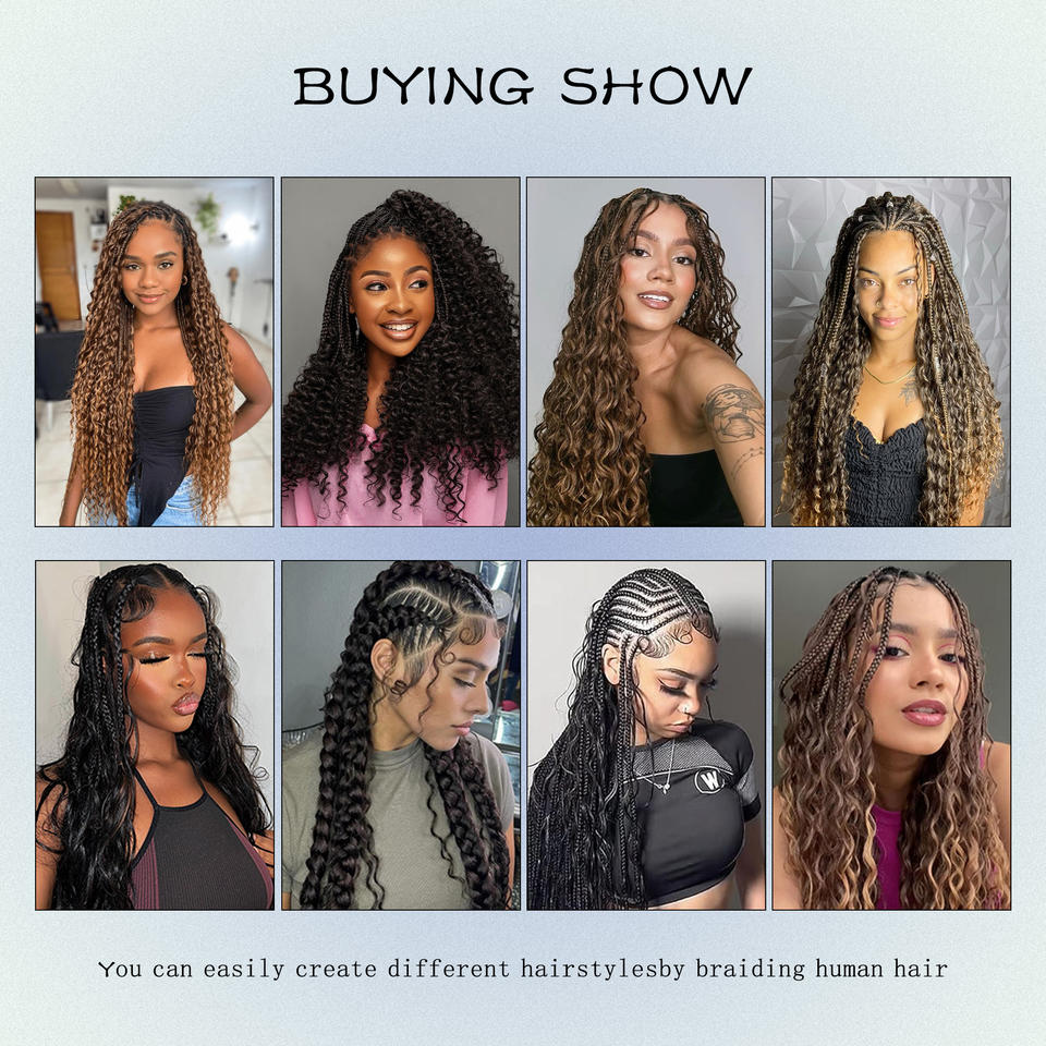Raw Boho Human Hair Bundles Deep Wave 18inch Bulk Human Hair for Braiding