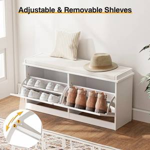 Puerta de entrada de estilo francés, impermeable, <span class=keywords><strong>cerrado</strong></span>, <span class=keywords><strong>banco</strong></span> para zapatos sentado, patio de juegos, estante de almacenamiento de zapatos de madera blanca, gabinete con 2 cajones abatibles - Product Image 6