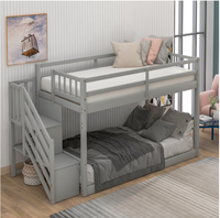 Lit superposé en bois avec escalier pour les chambres d'enfants et d'adolescents - Meubles de chambre à coucher gris