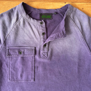 T-shirt à manches longues en coton 100% côtelé, col côtelé, motif écossais, en tissu éponge français 360 g/m², délavé au soleil, de haute qualité, personnalisé, avec boutons apparents - Product Image 2