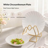 Assiette creuse en porcelaine fine True Bone China, blanc pur, motif chrysanthème, émaillée, compatible micro-ondes et lave-vaisselle, style restaurant