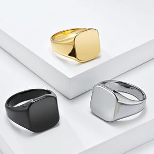 Men's Geometric Tungsten Steel <b>Ring</b> Gold Black Silver Square Signet Fashion Jewelry Gift - Product Image 1
