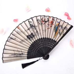 Abanicos de mano plegables de tela con varillas de bambú huecas para danza, personalizables - Product Image 1