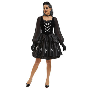 Disfraz de diablo gótico para mujer, vestido negro con cruces, disfraz de Halloween, talla mediana para adultos - Product Image 3