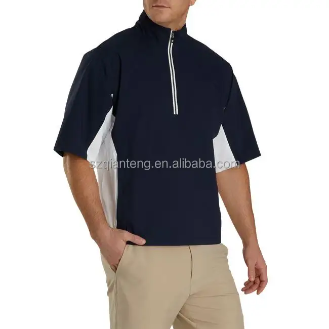 AQTQ erkek 1/4 çeyrek Zip hidrolite kısa kollu Golf kazak rüzgar yağmur gömlek ceket