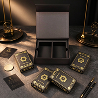 Boîte cadeau d'entreprise noire personnalisée, boîte rigide de luxe avec bordure dorée, plateau intérieur et poignée pour coffret cadeau d'entreprise
