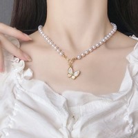 Collier de perles fantaisie fait main avec imitation de perles papillon, nouveau design, bijoux personnalisés pour femmes