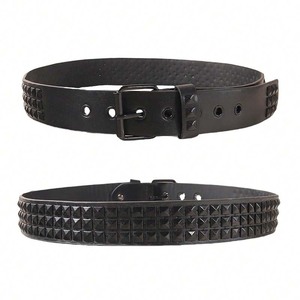 Cinturón Clásico Vintage <span class=keywords><strong>de</strong></span> Cuero PU Negro Estilo Punk <span class=keywords><strong>para</strong></span> Mujer, <span class=keywords><strong>Cinturones</strong></span> <span class=keywords><strong>de</strong></span> Moda Estilo Vaquero con Tachuelas y Remaches en Forma <span class=keywords><strong>de</strong></span> Estrella Cuadrada <span class=keywords><strong>para</strong></span> Hombre y Mujer - Product Image 2