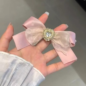 Pinza para el cabello estilo francés con cinta y malla, estilo dulce de princesa, pinza para el cabello con forma de corazón y diamantes de imitación, lazo para el cabello para mujer - Product Image 4