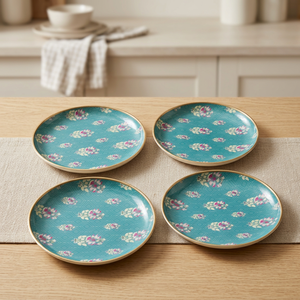 Elegant <b>Teal</b> Floral Pattern <b>Coaster</b> with Geometric Print and Golden Edge - Product Image 2