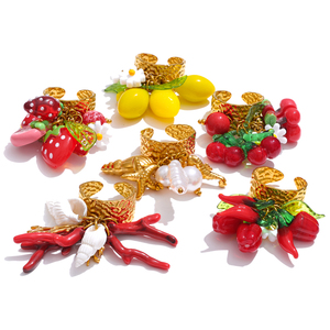 JINYOU 286 Trendy Stainless Steel <strong>Ring</strong> 18K Gold Plated Exquisite Glass Chili Strawberry <strong>Conch</strong> Lemon Shell Pearl Thick Open <strong>Ring</strong> - Product Image 1