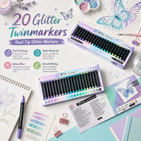 Marqueurs à paillettes 20 couleurs, double pointe, à base d'eau, pour lettrage, dessin, journalisation et coloriage