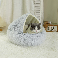 Hundehöhlenbett für kleine Hunde, Katzen und Haustiere, beruhigendes Plüsch-Hundebett gegen Angstzustände, flauschig bezogenes, gemütliches Höhlenbett für Welpen