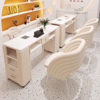 Table de manucure double avec plateau en pierre blanche et chaise, table de technologie des ongles moderne noire avec collecteur de poussière