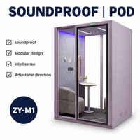 Cabine insonorisée modulaire avec porte en verre, éclairage LED et panneau acoustique pour appels confidentiels