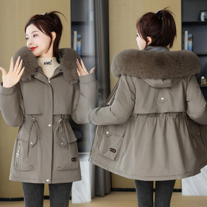 <span class=keywords><strong>Parka</strong></span> d'hiver pour <span class=keywords><strong>femme</strong></span>, longue, coupe-vent, à capuche, chaude, en polyester, avec col en fourrure épaisse et cordon de serrage à la taille - Product Image 1