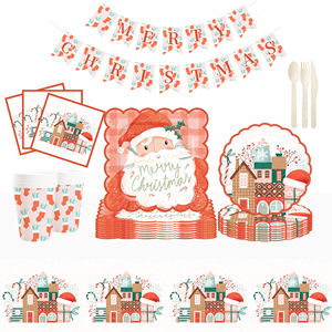 ชุดจานชามกระดาษลายซานต้า DAMAI สำหรับคริสต์มาส  ประกอบด้วยจาน ถ้วย กระดาษเช็ดปาก สำหรับตกแต่งงานปาร์ตี้คริสต์มาส - Product Image 2