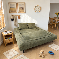 Canapé-lit moderne vert mousse polyvalent 2 en 1, tissu en velours côtelé, sans bordure, coussin amovible, canapé sans os compressé, pour la maison