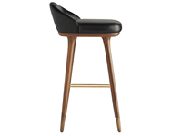 Tabouret de bar moderne du milieu du siècle en cuir PU avec pieds en bois de noyer et repose-pieds en laiton pour restaurants et hôtels