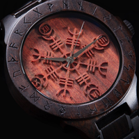 Faible quantité minimale de commande Norse Runes Helm of Awe Supérieur Japon Movt Montres À Quartz Viking Montre En Bois