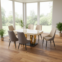 Mesa de Comedor Rectangular con Base de Mármol y Metal en Oferta, Juego de Sillas de Comedor de Cuero, Diseño Moderno para Uso en Hoteles y Restaurantes, Ensamblado