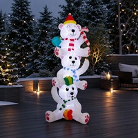 Boîte cadeau gonflable de Noël avec trois ours polaires empilés et cannes en sucre, avec LED intégrées pour décoration extérieure