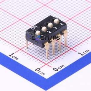 TL-04 DIP Switch Through hole Component (THT) Switch Flat Toggle, Raised Type 4 2.54mm Black - Product Image 1