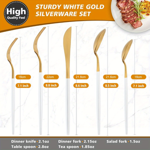 Calidad al por mayor de China, venta al por mayor, entrega colorida de lujo, boda, cuchara dorada, cuchillo, tenedor, juegos de cubiertos de acero inoxidable - Product Image 3