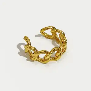 Gold Silber Farbe Chunky Chain Fingerring Link Twisted Geometric Rings Frauen Vintage Open Rings Resizable Trendy Fine Jewell ery