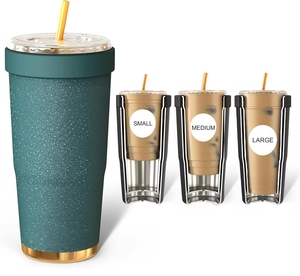 Moioco Gobelet isotherme vert foncé pailleté de 30 oz, tasse de voyage en acier inoxydable anti-fuite avec paille - Product Image 1